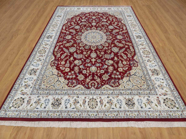8'9" x 11'10" New Hand Knotted Red Wool & Silk Rectangle Oriental Rug - MOA10292513