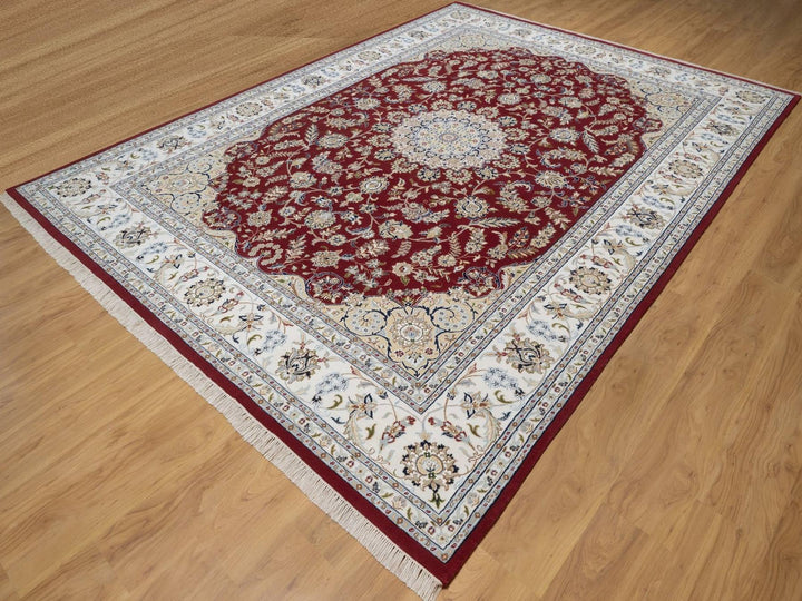 8'9" x 11'10" New Hand Knotted Red Wool & Silk Rectangle Oriental Rug - MOA10292513
