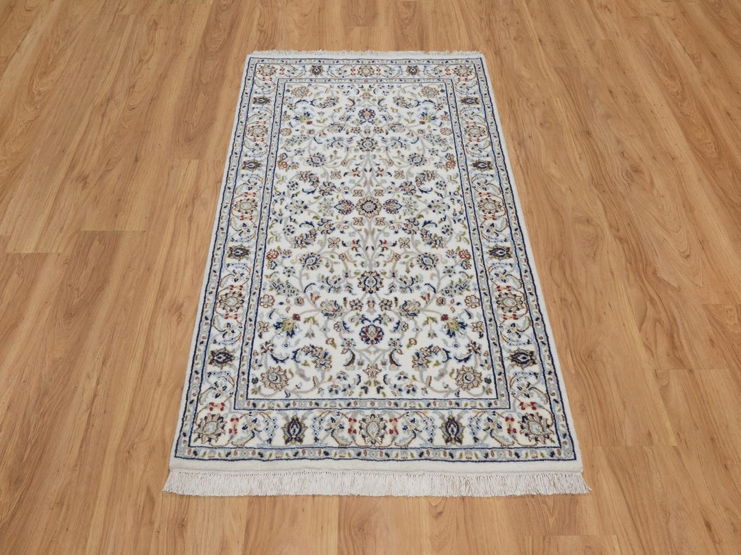 3'1" x 5'3" New Hand Knotted Ivory Wool & Silk Rectangle Oriental Rug - MOA10292514