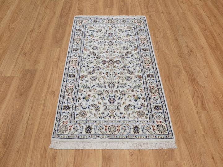 3'1" x 5'3" New Hand Knotted Ivory Wool & Silk Rectangle Oriental Rug - MOA10292514