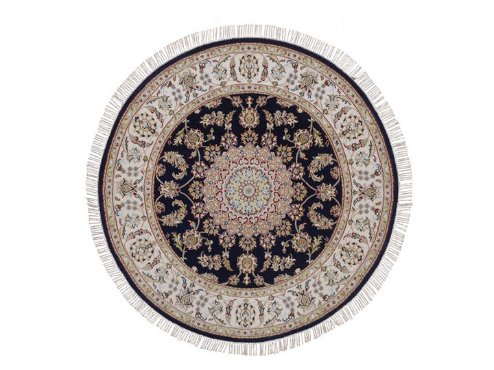 5'1" x 5'2" New Hand Knotted Blue Wool & Silk Round Oriental Rug - MOA10292515