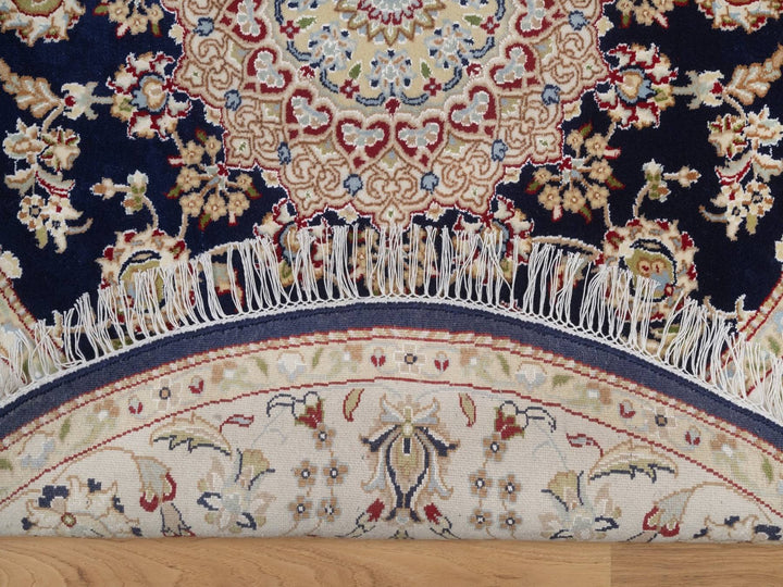 5'1" x 5'2" New Hand Knotted Blue Wool & Silk Round Oriental Rug - MOA10292515