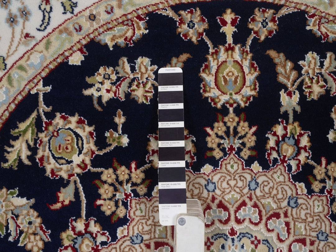 5'1" x 5'2" New Hand Knotted Blue Wool & Silk Round Oriental Rug - MOA10292515