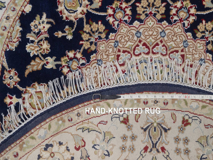 5'1" x 5'2" New Hand Knotted Blue Wool & Silk Round Oriental Rug - MOA10292515