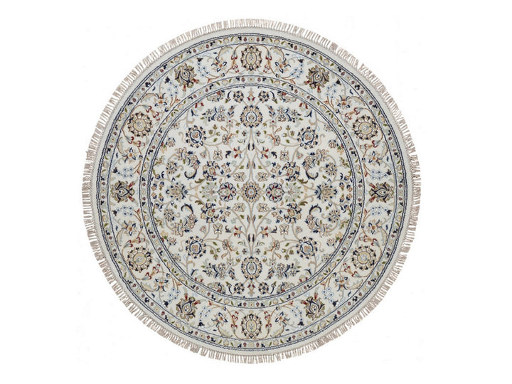 5'0" x 5'1" New Hand Knotted Ivory Wool & Silk Round Oriental Rug - MOA10292516