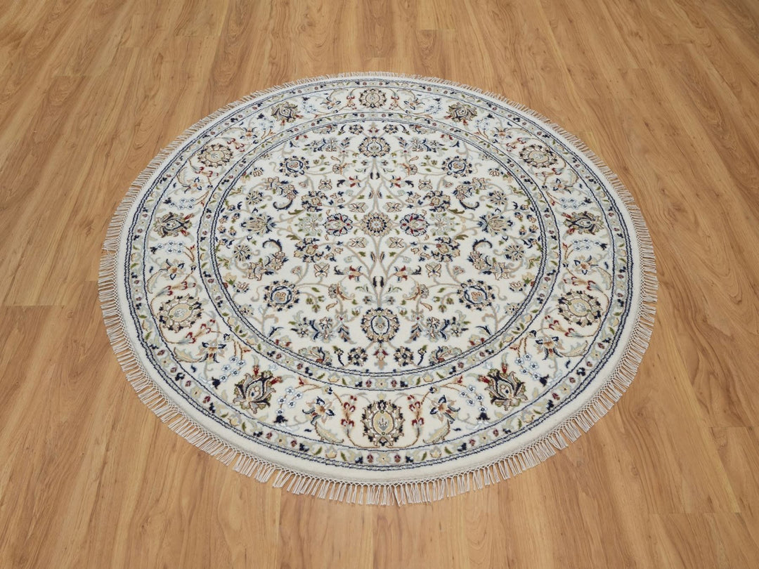 5'0" x 5'1" New Hand Knotted Ivory Wool & Silk Round Oriental Rug - MOA10292516