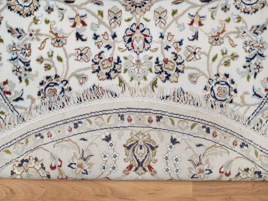 5'0" x 5'1" New Hand Knotted Ivory Wool & Silk Round Oriental Rug - MOA10292516