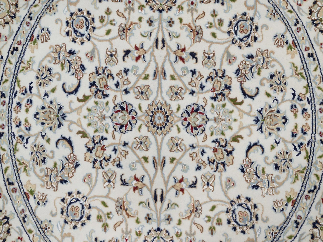 5'0" x 5'1" New Hand Knotted Ivory Wool & Silk Round Oriental Rug - MOA10292516
