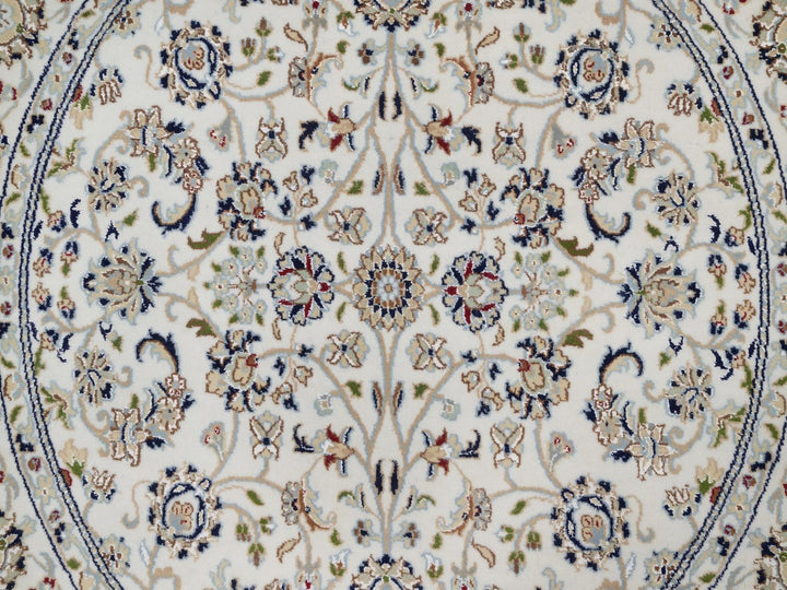 5'0" x 5'1" New Hand Knotted Ivory Wool & Silk Round Oriental Rug - MOA10292516