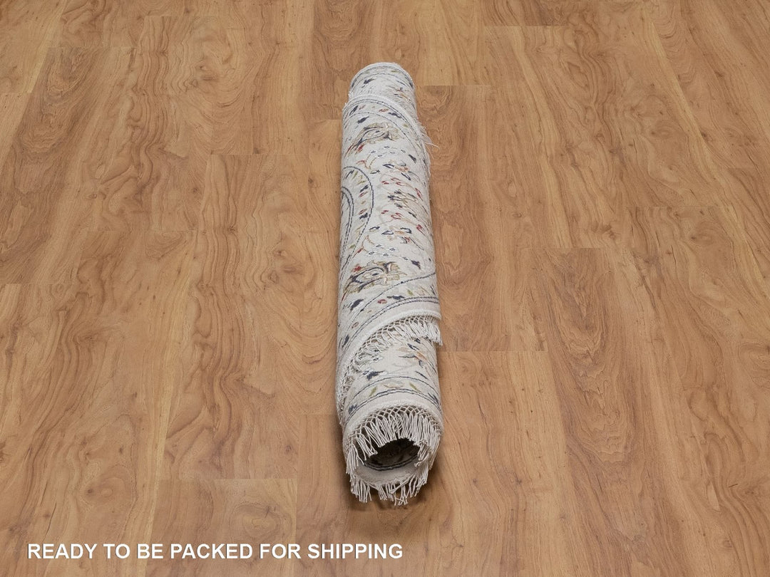 5'0" x 5'1" New Hand Knotted Ivory Wool & Silk Round Oriental Rug - MOA10292516