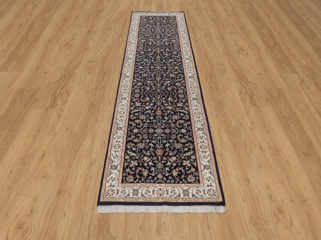 2'9" x 10'4" New Hand Knotted Blue Wool & Silk Runner Oriental Rug - MOA10292517