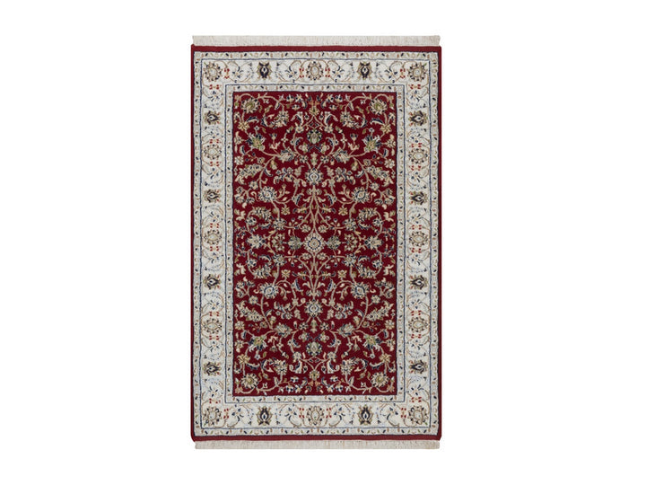3'2" x 5'0" New Hand Knotted Red Wool & Silk Rectangle Oriental Rug - MOA10292518
