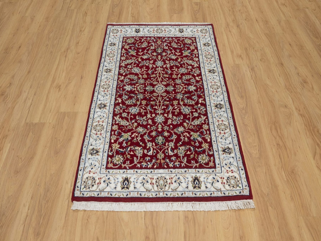 3'2" x 5'0" New Hand Knotted Red Wool & Silk Rectangle Oriental Rug - MOA10292518