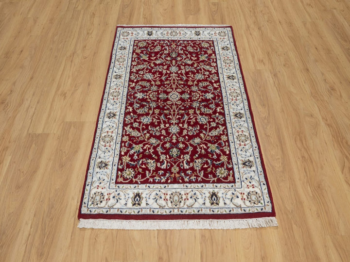 3'2" x 5'0" New Hand Knotted Red Wool & Silk Rectangle Oriental Rug - MOA10292518