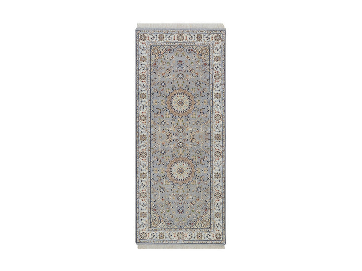 2'8" x 6'3" New Hand Knotted Blue Wool & Silk Runner Oriental Rug - MOA10292519