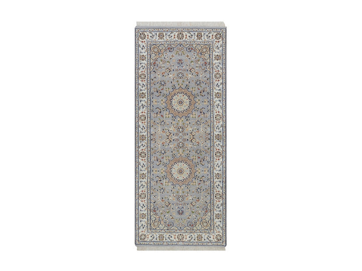 2'8" x 6'3" New Hand Knotted Blue Wool & Silk Runner Oriental Rug - MOA10292520