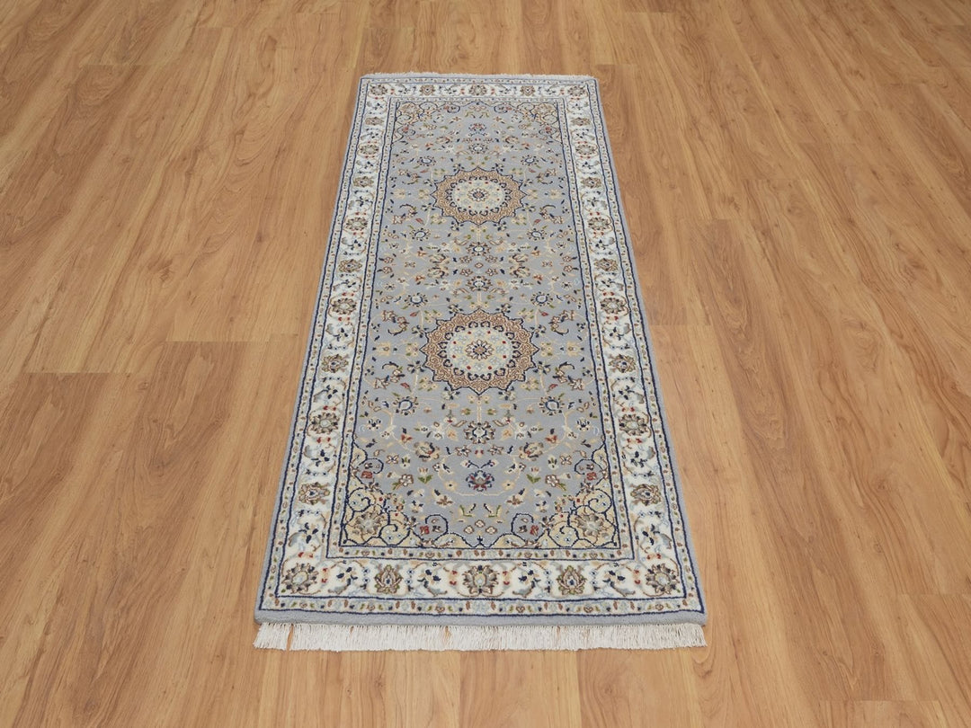 2'8" x 6'3" New Hand Knotted Blue Wool & Silk Runner Oriental Rug - MOA10292520