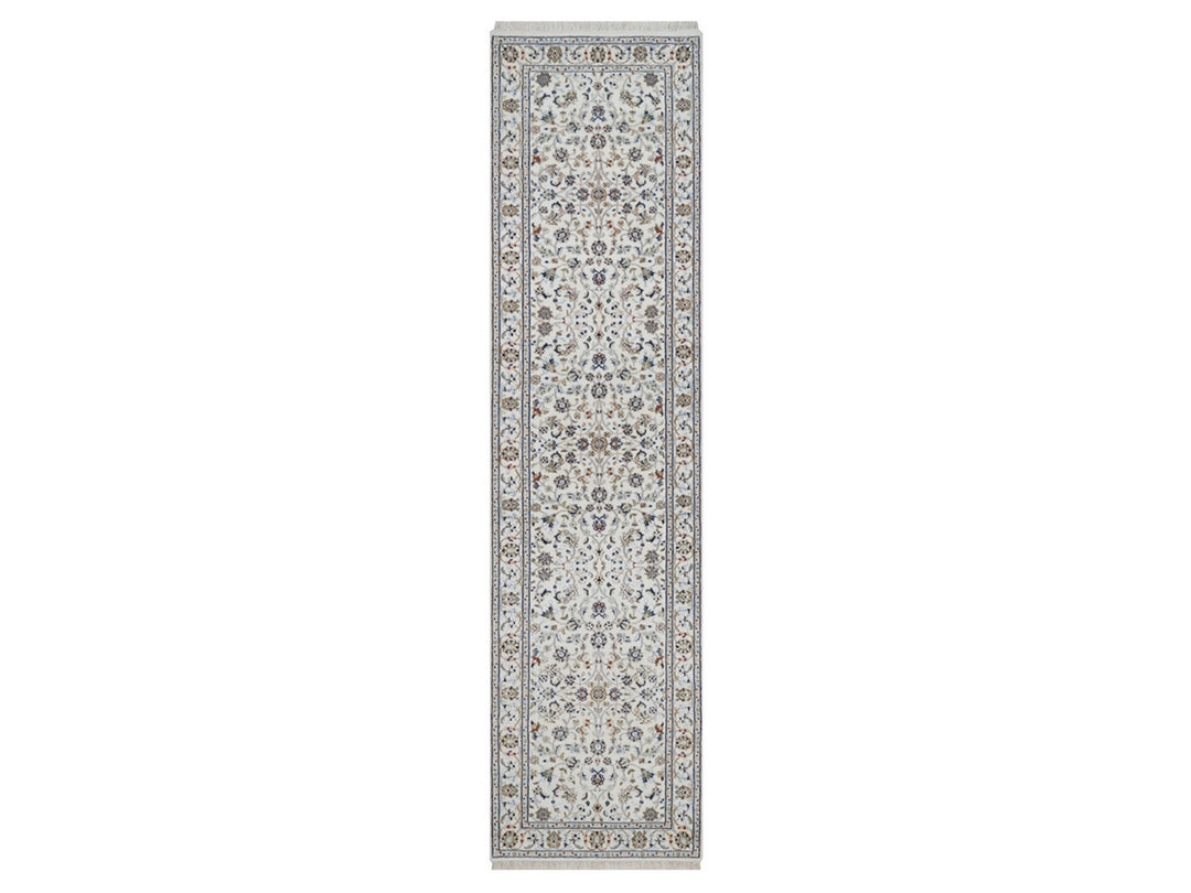 2'8" x 10'4" New Hand Knotted Ivory Wool & Silk Runner Oriental Rug - MOA10292521