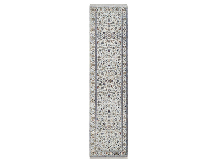 2'8" x 10'4" New Hand Knotted Ivory Wool & Silk Runner Oriental Rug - MOA10292521
