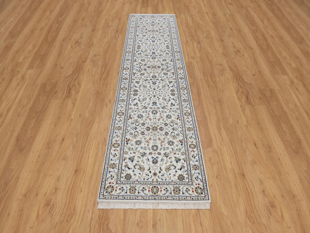 2'8" x 10'4" New Hand Knotted Ivory Wool & Silk Runner Oriental Rug - MOA10292521