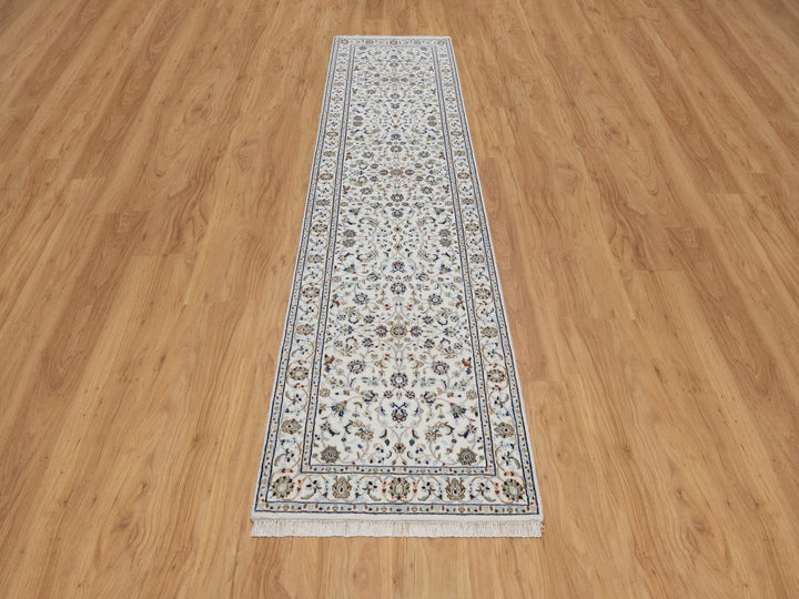 2'8" x 10'4" New Hand Knotted Ivory Wool & Silk Runner Oriental Rug - MOA10292521