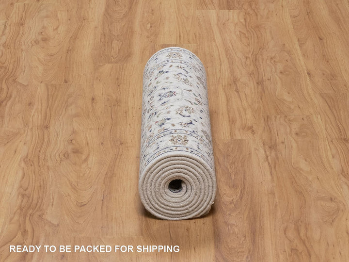 2'8" x 10'4" New Hand Knotted Ivory Wool & Silk Runner Oriental Rug - MOA10292521