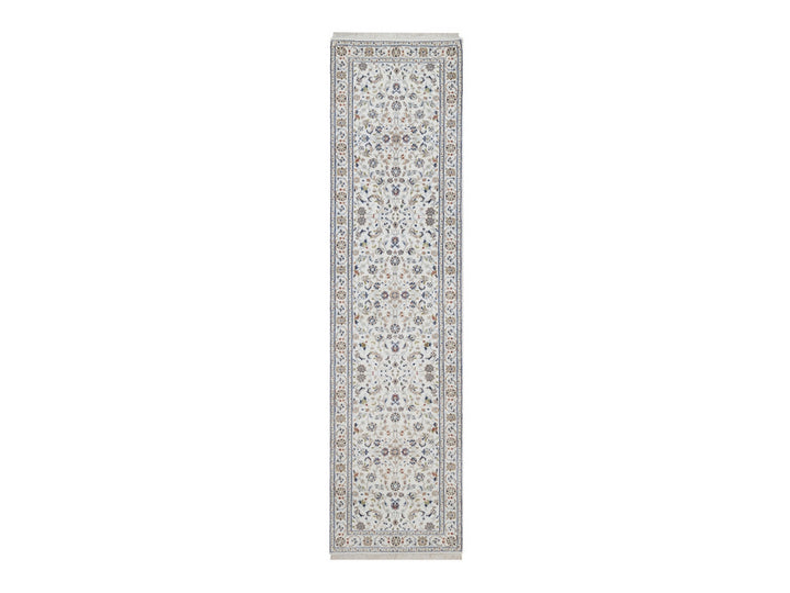 2'7" x 10'2" New Hand Knotted Ivory Wool & Silk Runner Oriental Rug - MOA10292522