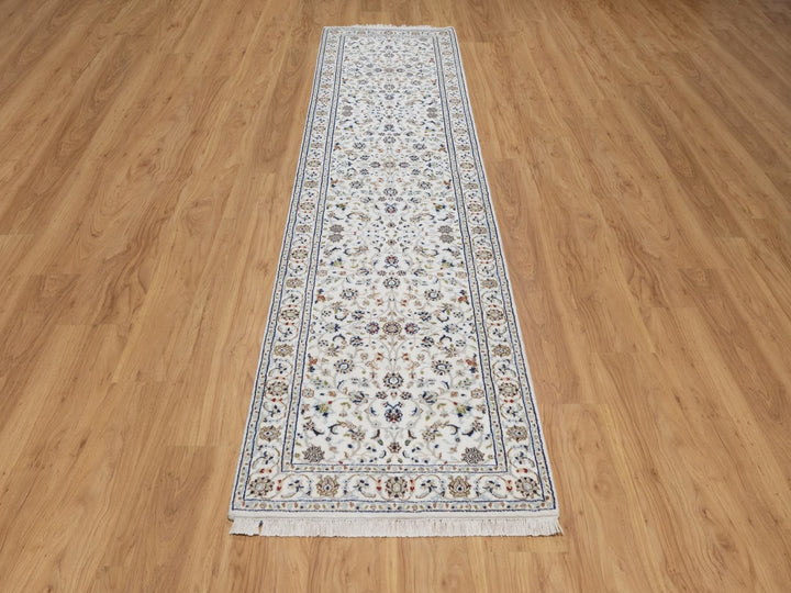 2'7" x 10'2" New Hand Knotted Ivory Wool & Silk Runner Oriental Rug - MOA10292522
