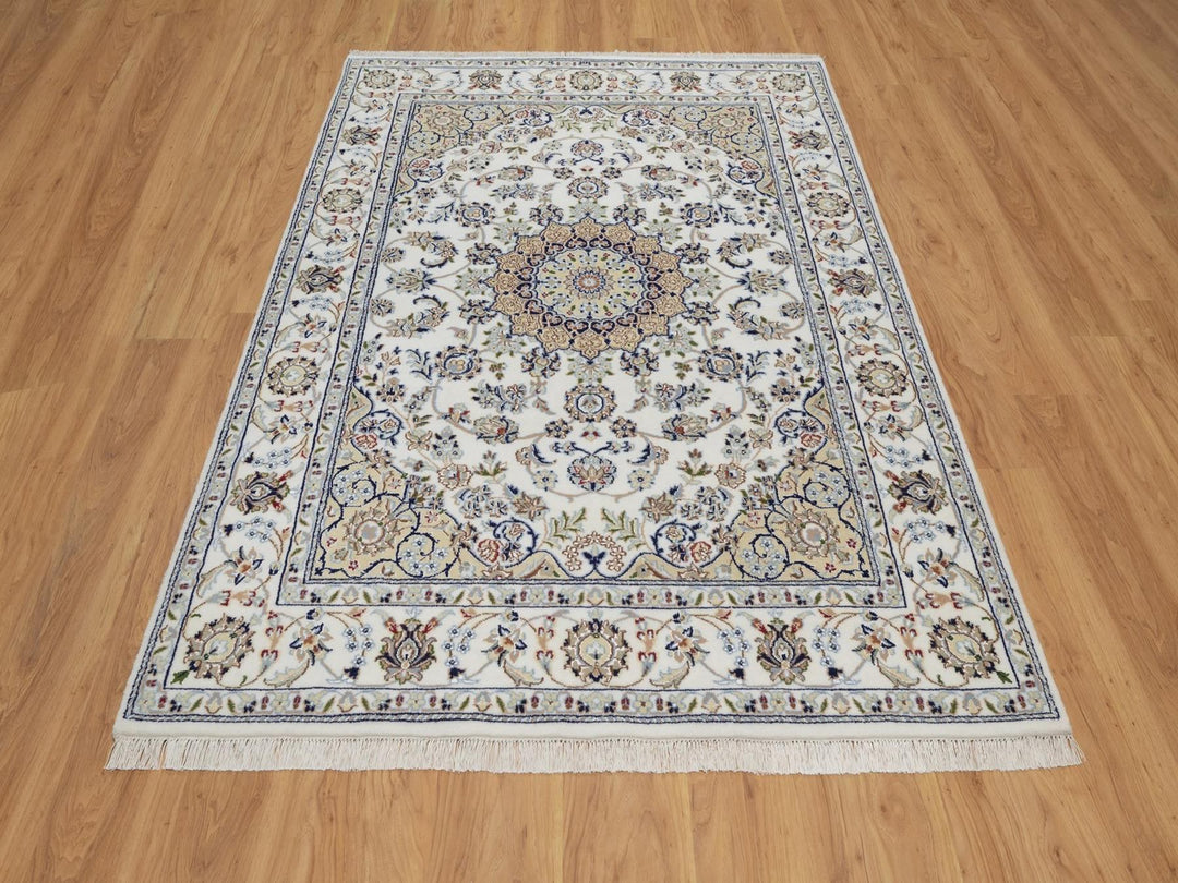 5'2" x 7'1" New Hand Knotted Ivory Wool & Silk Rectangle Oriental Rug - MOA10292523