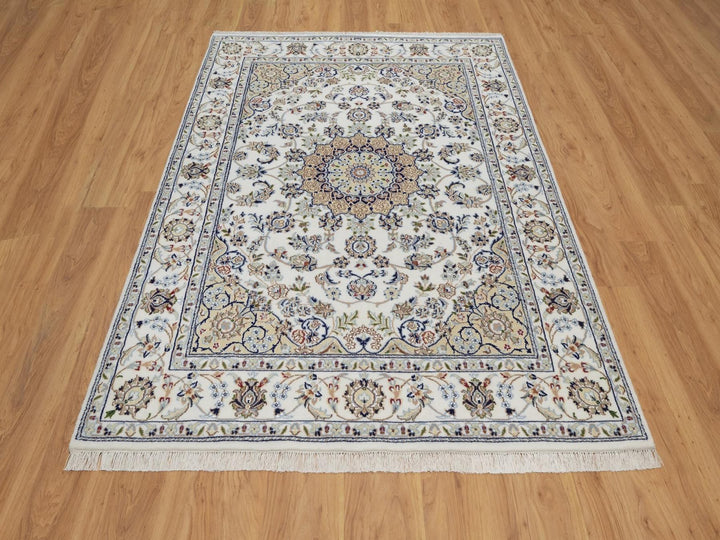 5'2" x 7'1" New Hand Knotted Ivory Wool & Silk Rectangle Oriental Rug - MOA10292523