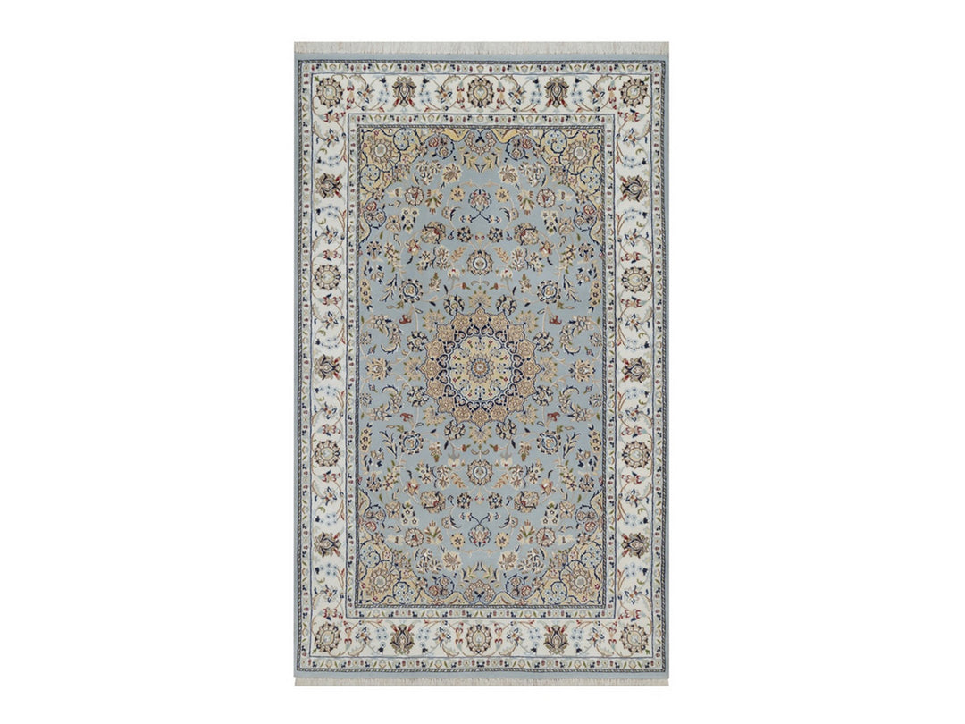 5'0" x 8'3" New Hand Knotted Blue Wool & Silk Rectangle Oriental Rug - MOA10292524