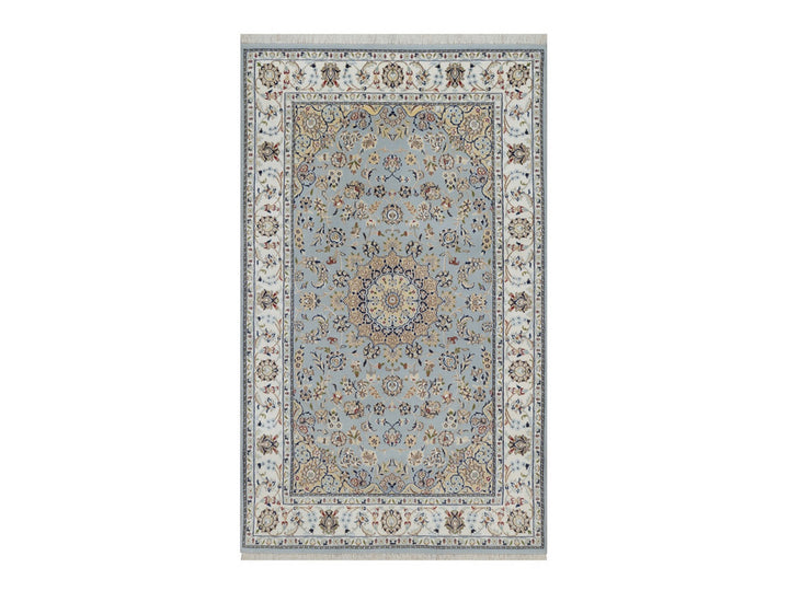 5'0" x 8'3" New Hand Knotted Blue Wool & Silk Rectangle Oriental Rug - MOA10292524