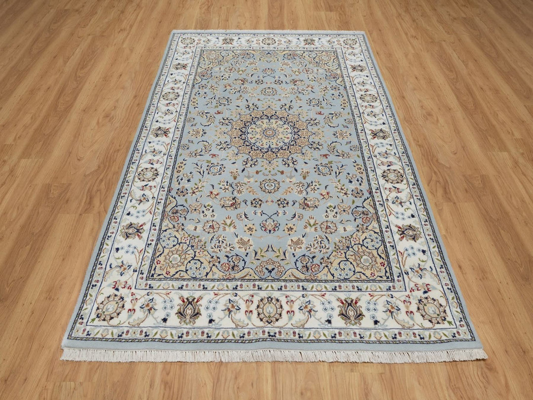5'0" x 8'3" New Hand Knotted Blue Wool & Silk Rectangle Oriental Rug - MOA10292524