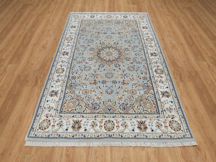 5'0" x 8'3" New Hand Knotted Blue Wool & Silk Rectangle Oriental Rug - MOA10292524