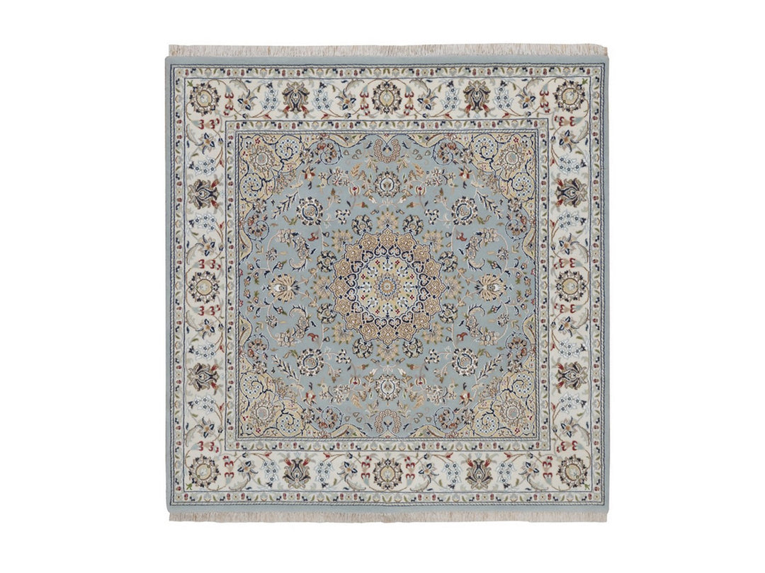 5'10" x 6'0" New Hand Knotted Blue Wool & Silk Square Oriental Rug - MOA10292525