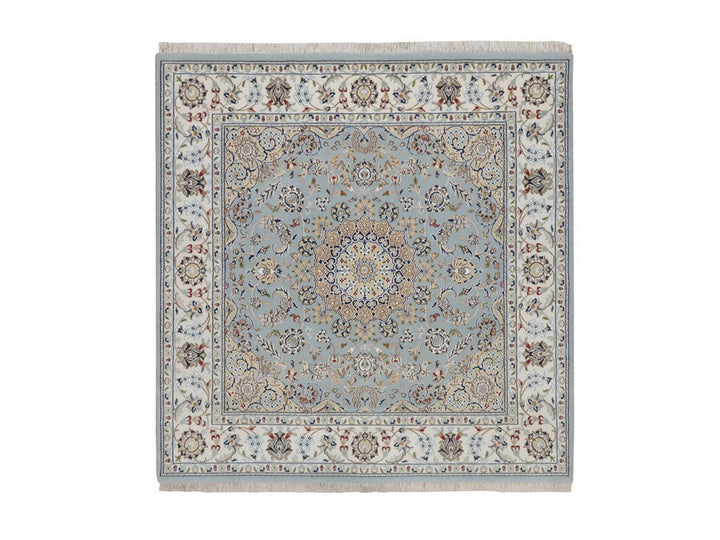 5'10" x 6'0" New Hand Knotted Blue Wool & Silk Square Oriental Rug - MOA10292525