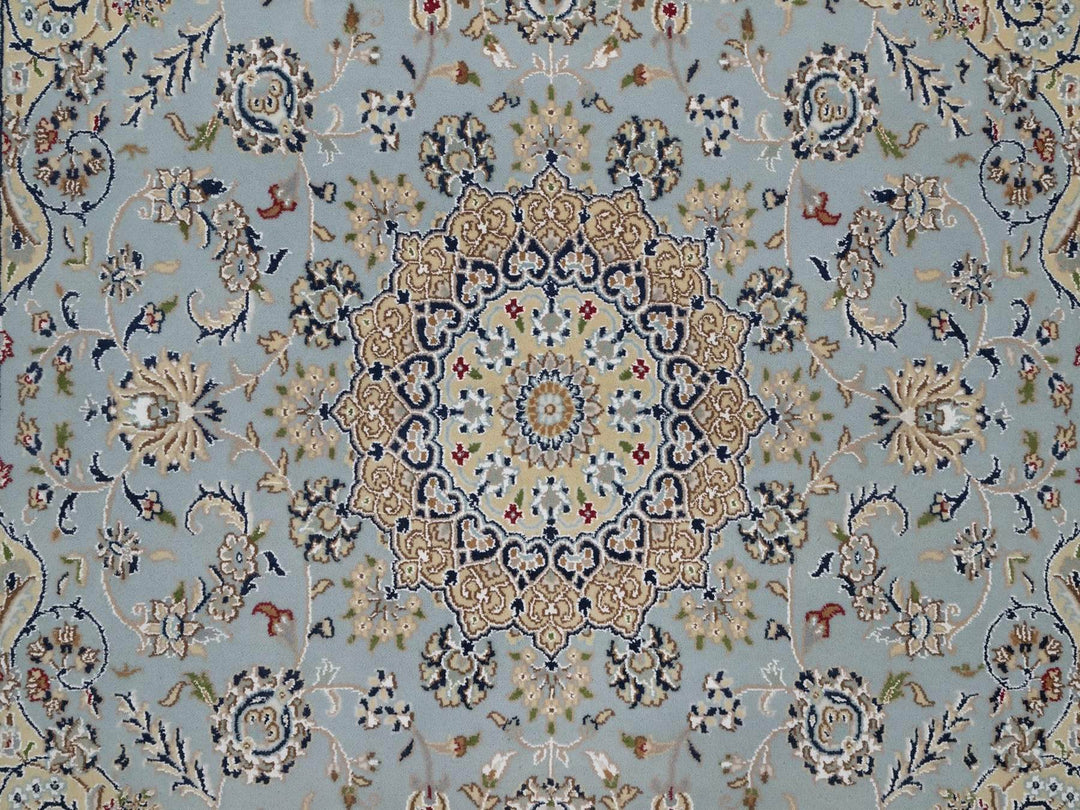 5'10" x 6'0" New Hand Knotted Blue Wool & Silk Square Oriental Rug - MOA10292525