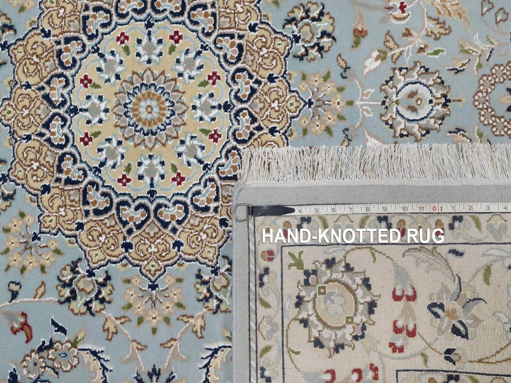 5'10" x 6'0" New Hand Knotted Blue Wool & Silk Square Oriental Rug - MOA10292525