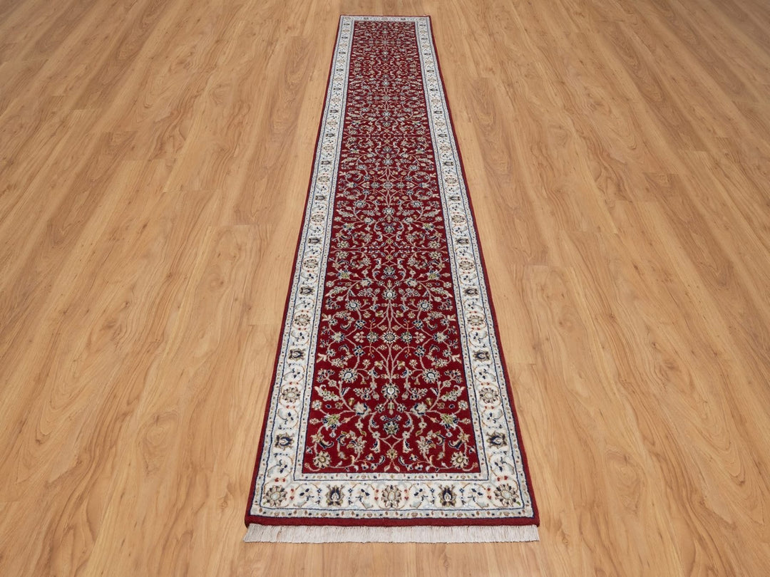 2'7" x 14'7" New Hand Knotted Red Wool & Silk Runner Oriental Rug - MOA10292526