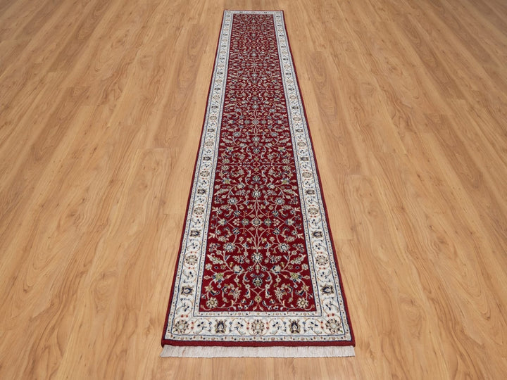 2'7" x 14'7" New Hand Knotted Red Wool & Silk Runner Oriental Rug - MOA10292526