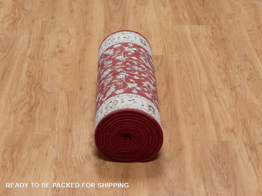 2'7" x 14'7" New Hand Knotted Red Wool & Silk Runner Oriental Rug - MOA10292526
