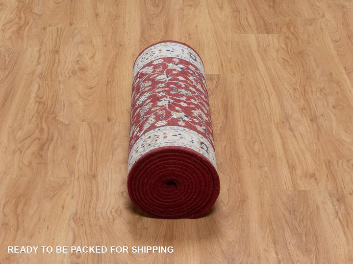 2'7" x 14'7" New Hand Knotted Red Wool & Silk Runner Oriental Rug - MOA10292526