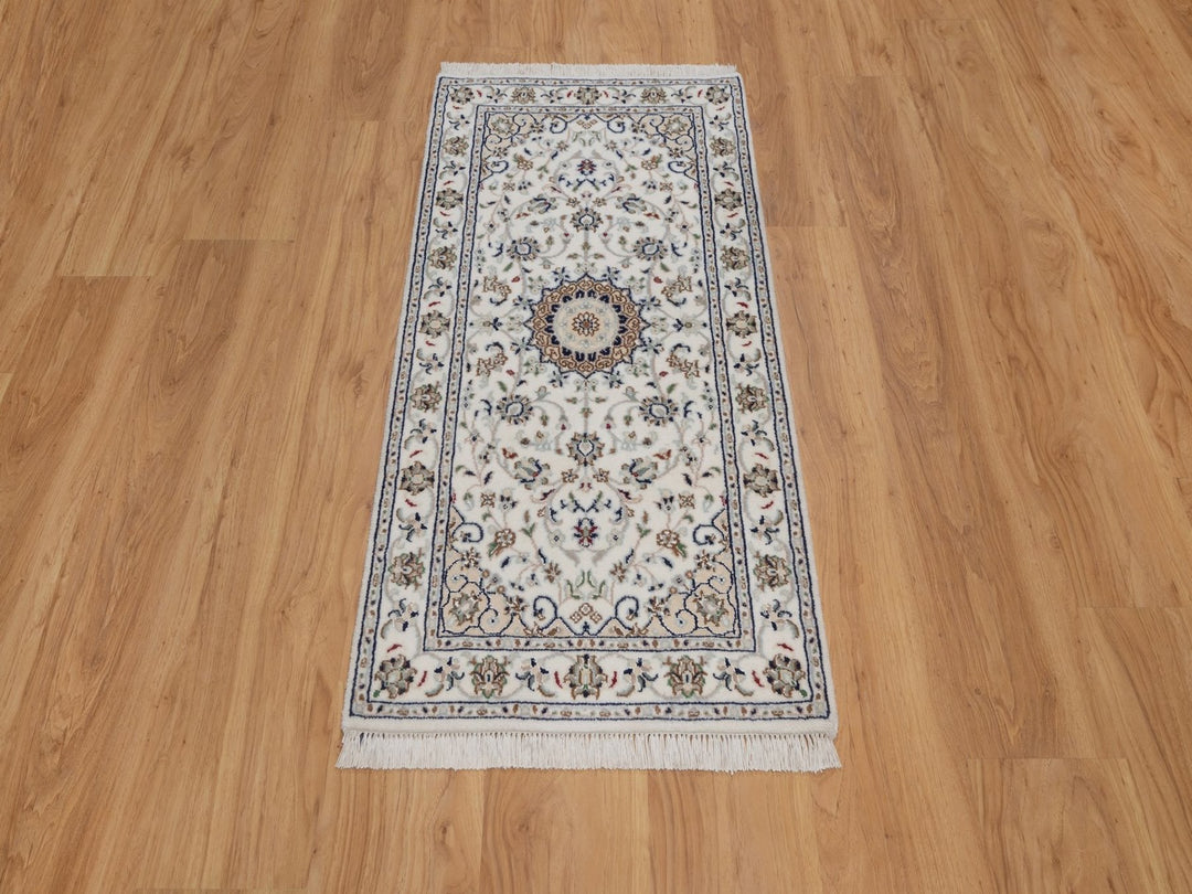 2'1" x 4'1" New Hand Knotted Ivory Wool & Silk Rectangle Oriental Rug - MOA10292527