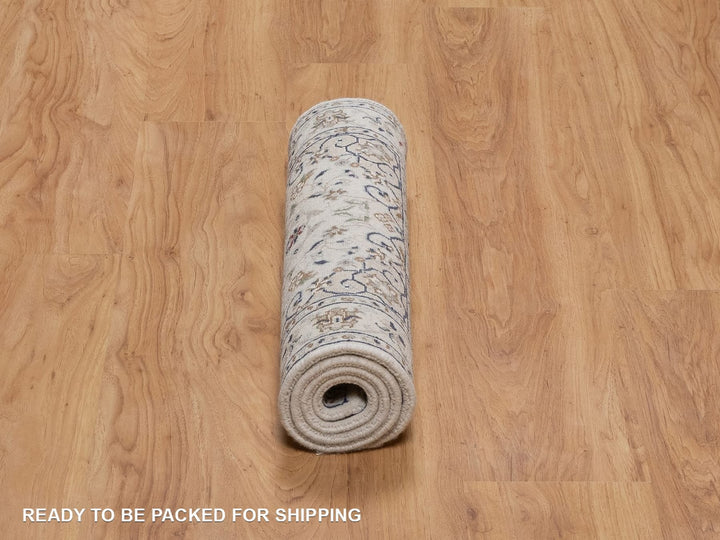 2'1" x 4'1" New Hand Knotted Ivory Wool & Silk Rectangle Oriental Rug - MOA10292527