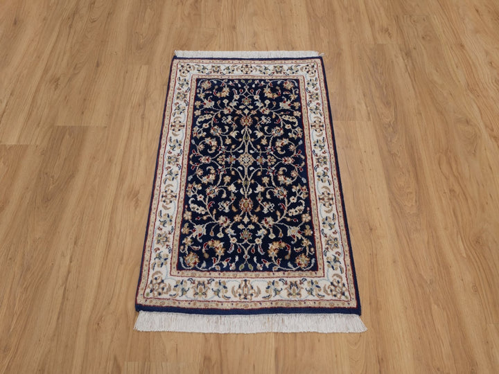 2'1" x 3'3" New Hand Knotted Blue Wool & Silk Rectangle Oriental Rug - MOA10292530