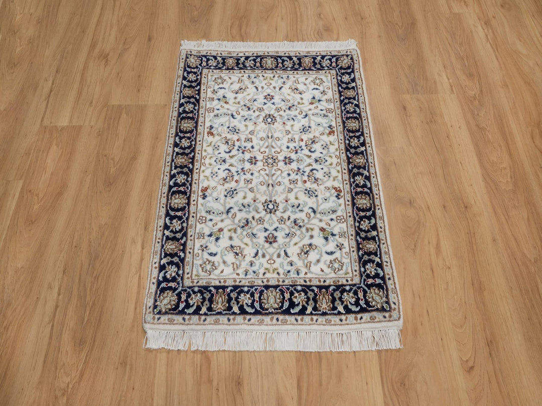 2'2" x 3'2" New Hand Knotted Ivory Wool & Silk Rectangle Oriental Rug - MOA10292532
