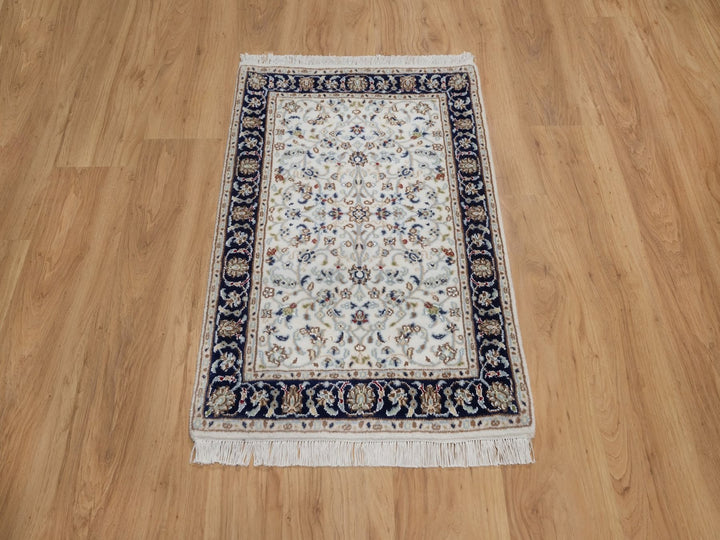 2'2" x 3'2" New Hand Knotted Ivory Wool & Silk Rectangle Oriental Rug - MOA10292532