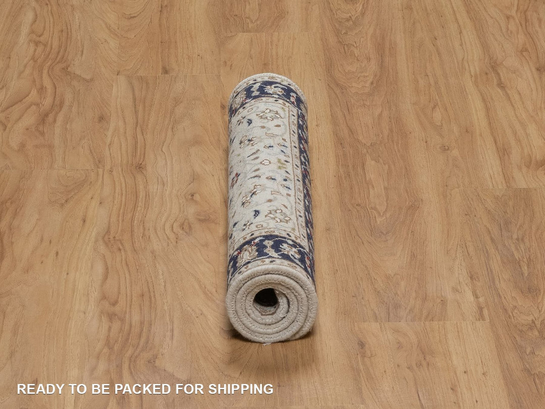 2'2" x 3'2" New Hand Knotted Ivory Wool & Silk Rectangle Oriental Rug - MOA10292532