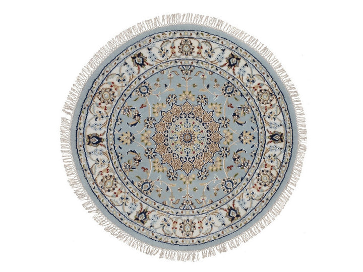3'3" x 3'3" New Hand Knotted Blue Wool & Silk Round Oriental Rug - MOA10292534