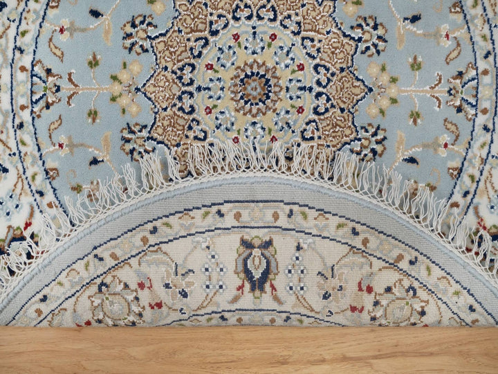 3'3" x 3'3" New Hand Knotted Blue Wool & Silk Round Oriental Rug - MOA10292534